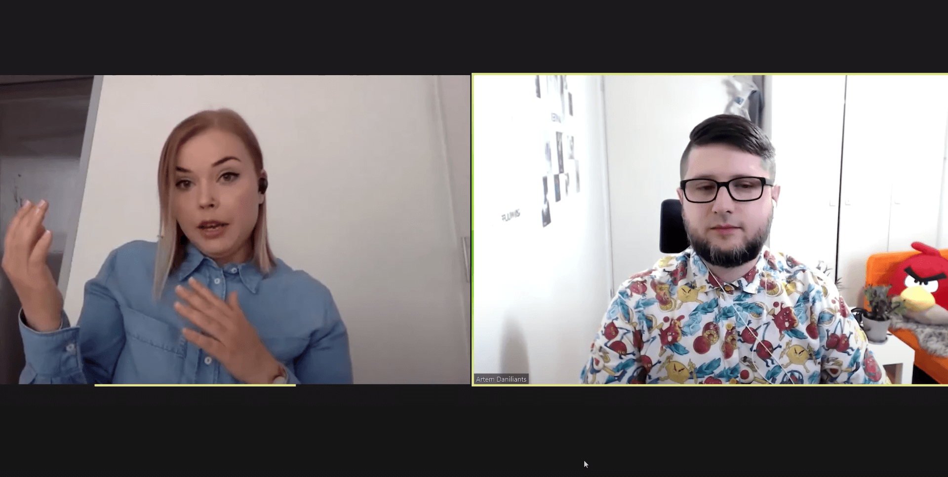 Screenshot of video podcast Suvi and Artem discussing