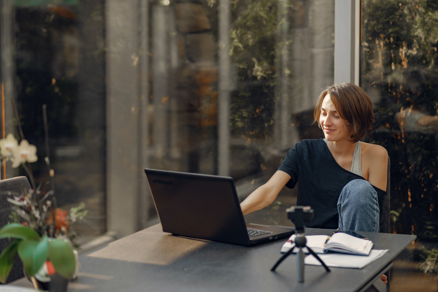 Woman using a computer, Seidat all roles